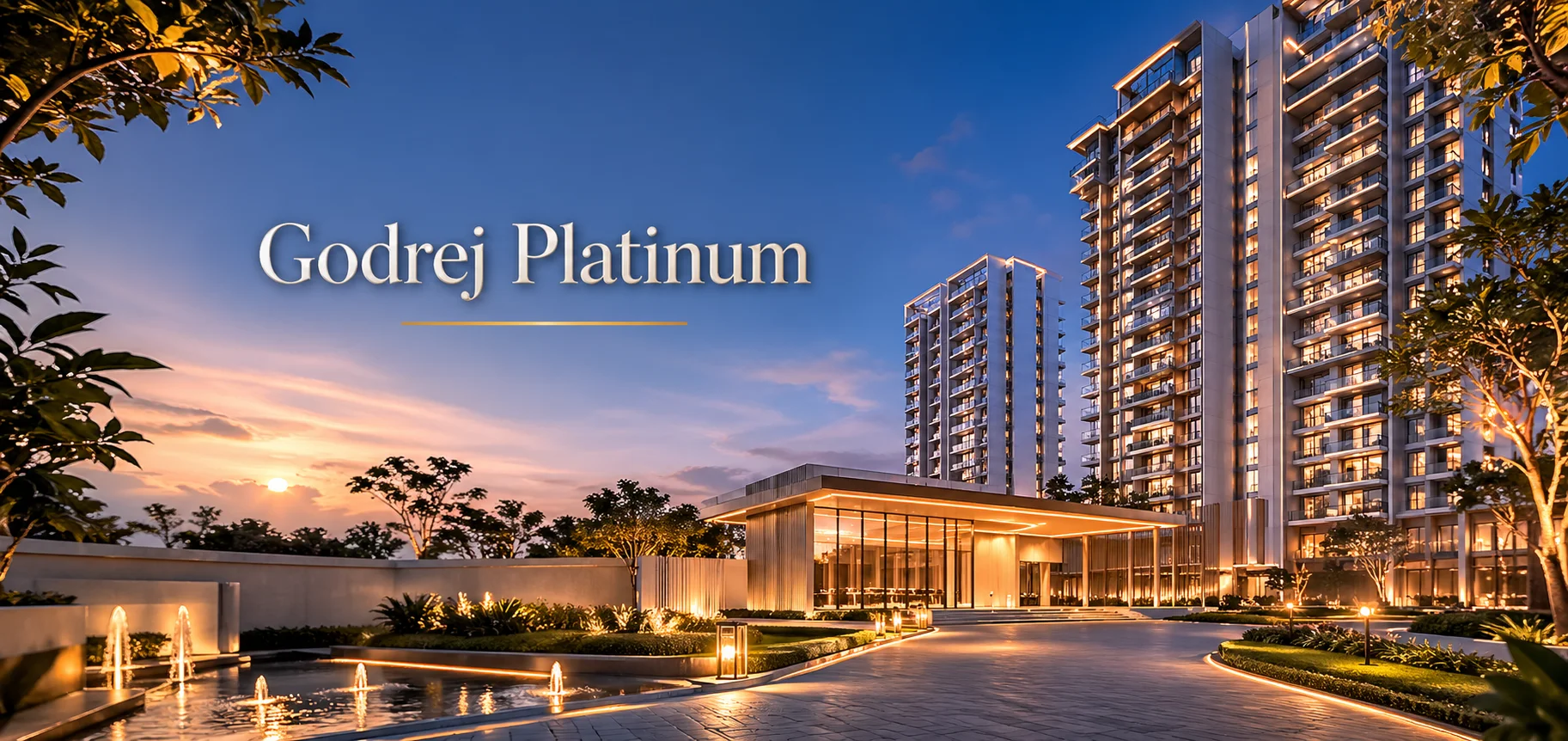 Exterior view of Godrej Platinum high-rise luxury apartments located in Hebbal, North Bangalore, offering panoramic views of Hebbal Lake.