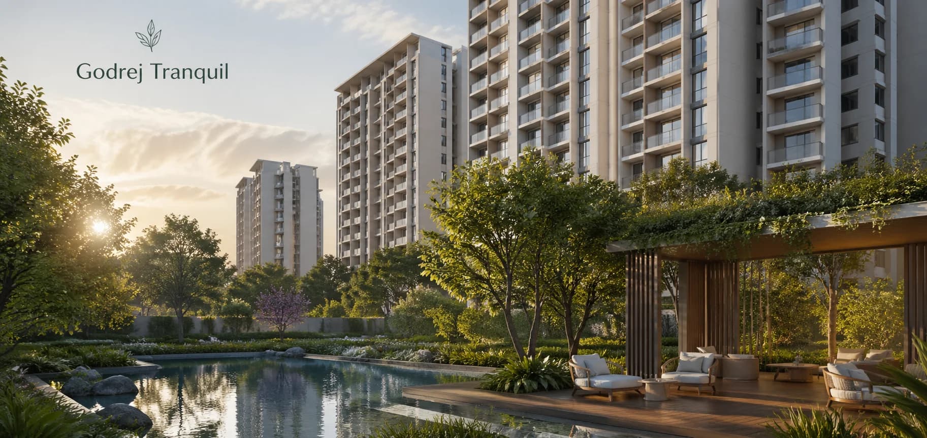 Aerial view of Godrej Tranquil luxury apartments in Kandivali East, Mumbai showing connectivity to the Western Express Highway and Metro.