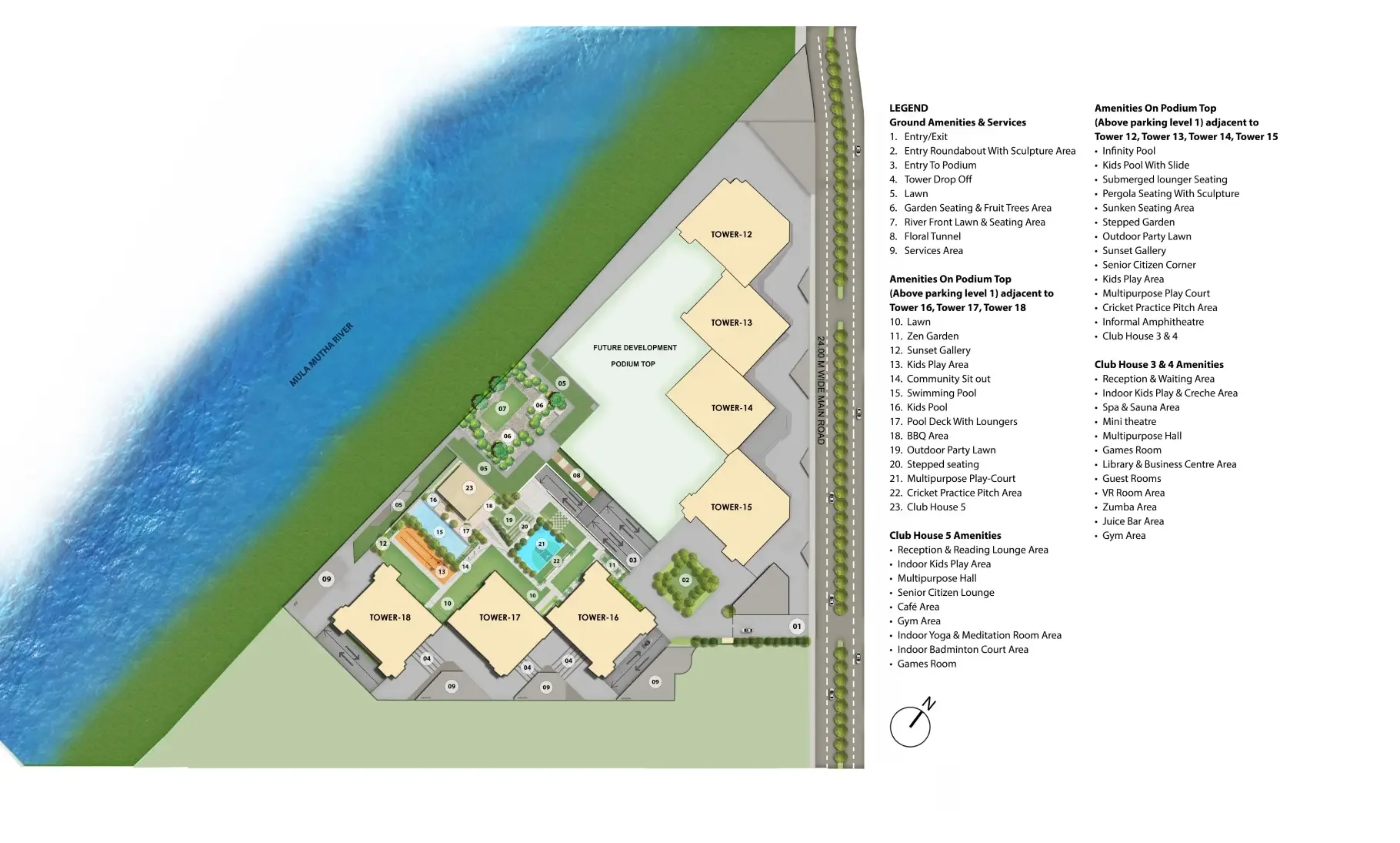 Detailed master plan layout of the Godrej Aqua Vista residential project in Keshav Nagar, Pune, showing tower placements and green spaces.