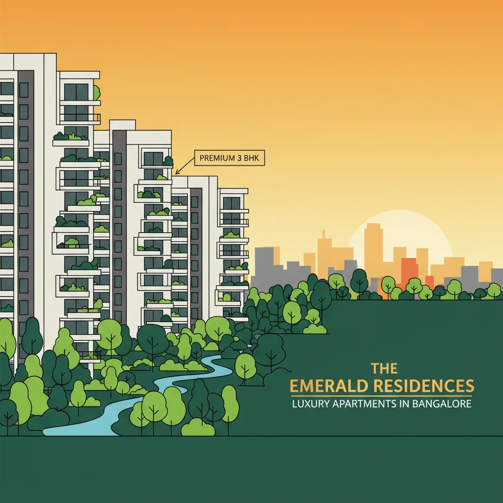 3 BHK with Maid's Room Bannerghatta Road - Modern luxury residential apartment complex with forest-themed landscaping