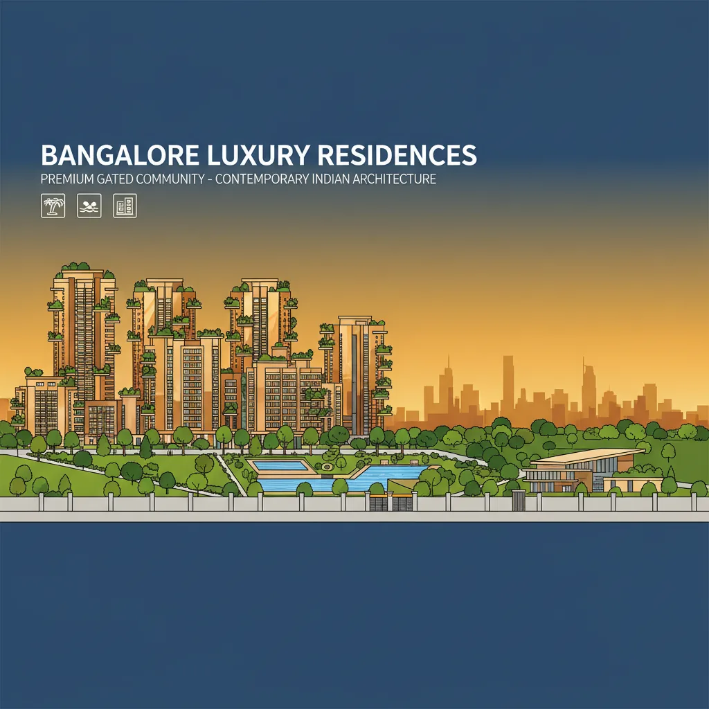 Apartment Projects in Bangalore - Modern luxury apartment towers in Bangalore cityscape, high-rise residential buildings with lush green landscaping and premium gated community amenities
