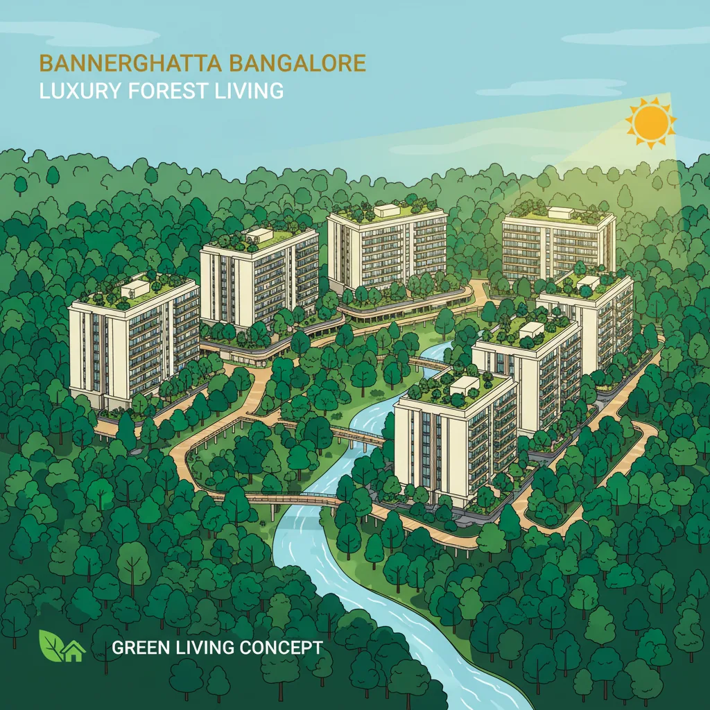 Modern luxury forest-themed residential township aerial view at Godrej Vanantara near NICE Road junction