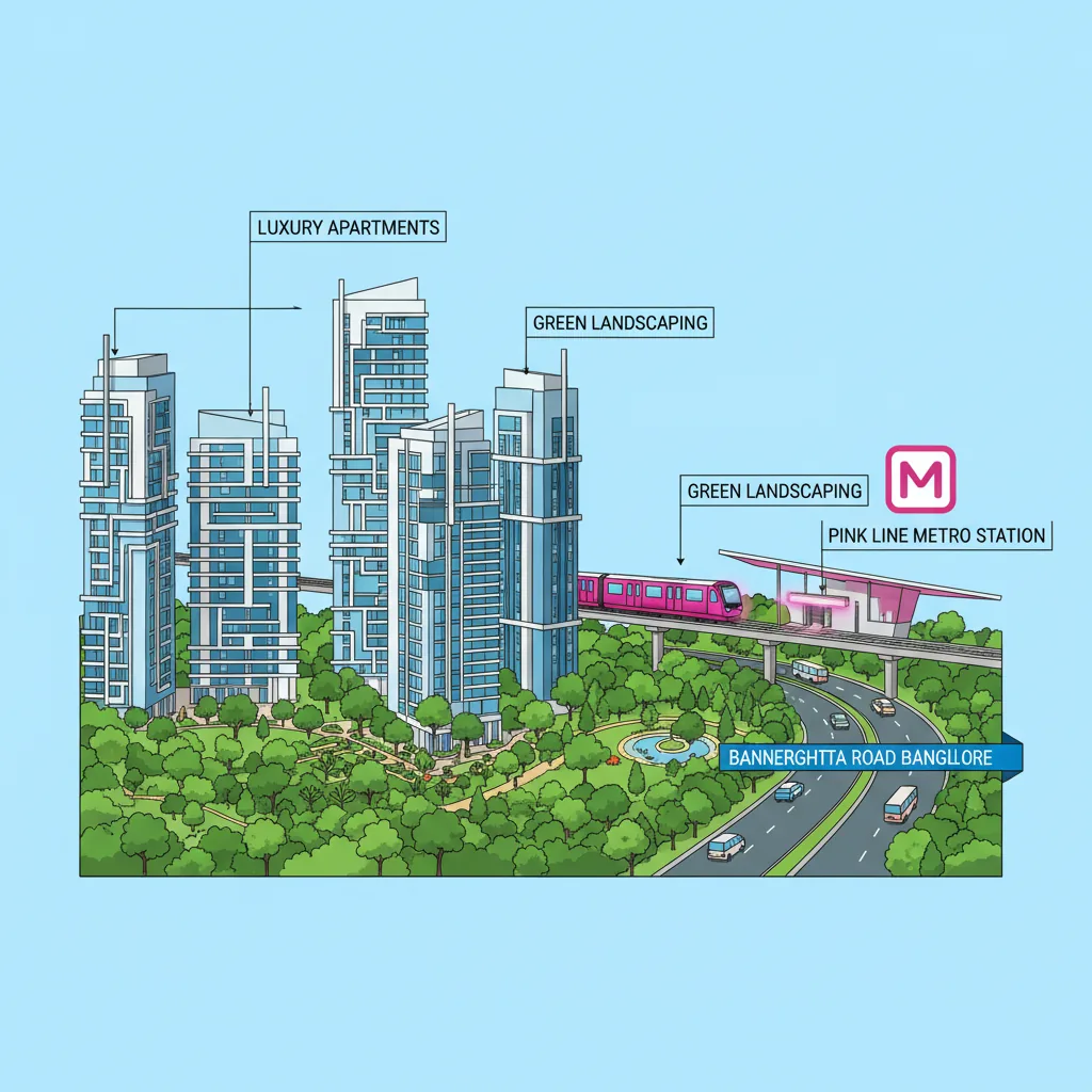 Modern residential high-rise towers at Godrej Vanantara forest-themed township with Bannerghatta Road metro connectivity and lush green surroundings