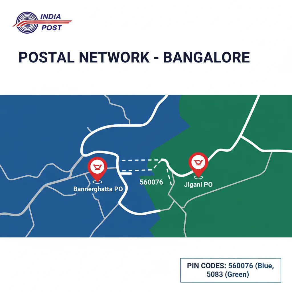 Bannerghatta Road post office network map showing pin code zones and branch locations