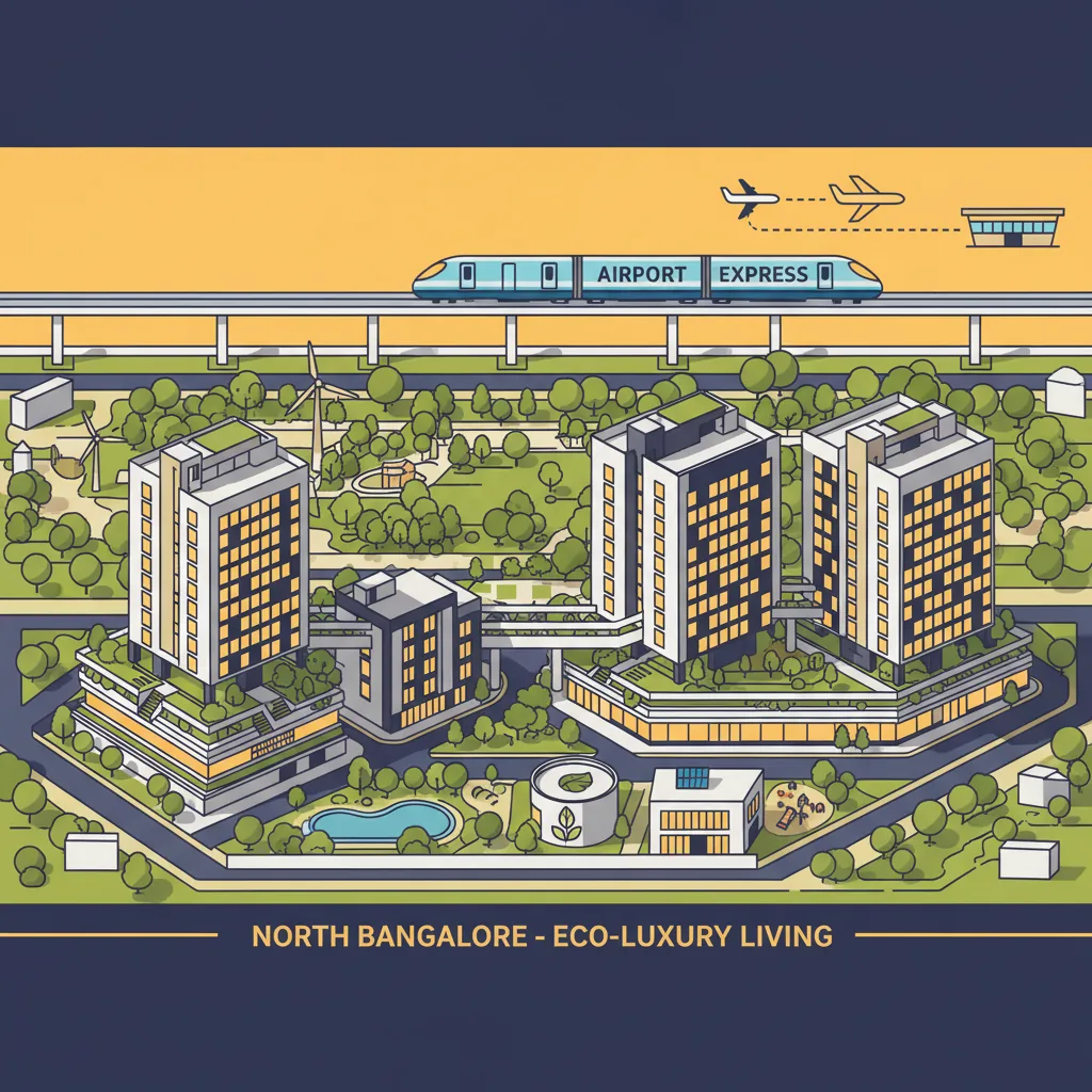 Modern luxury residential apartment complex in North Bangalore with greenery and metro connectivity