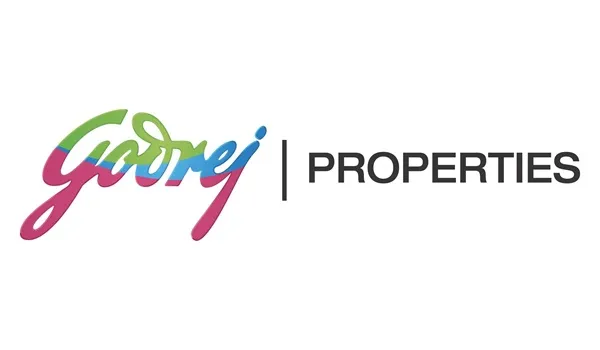 The official corporate branding banner for Godrej Properties, featuring the brand logo set against a high-end background of modern architectural designs and luxury residential developments.