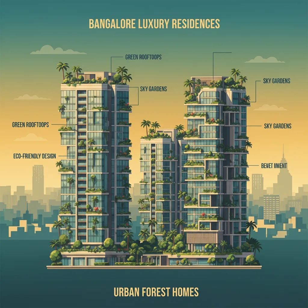 Modern luxury residential apartment towers in Bangalore with lush green urban forest landscaping - Godrej Properties upcoming projects 2026-2027