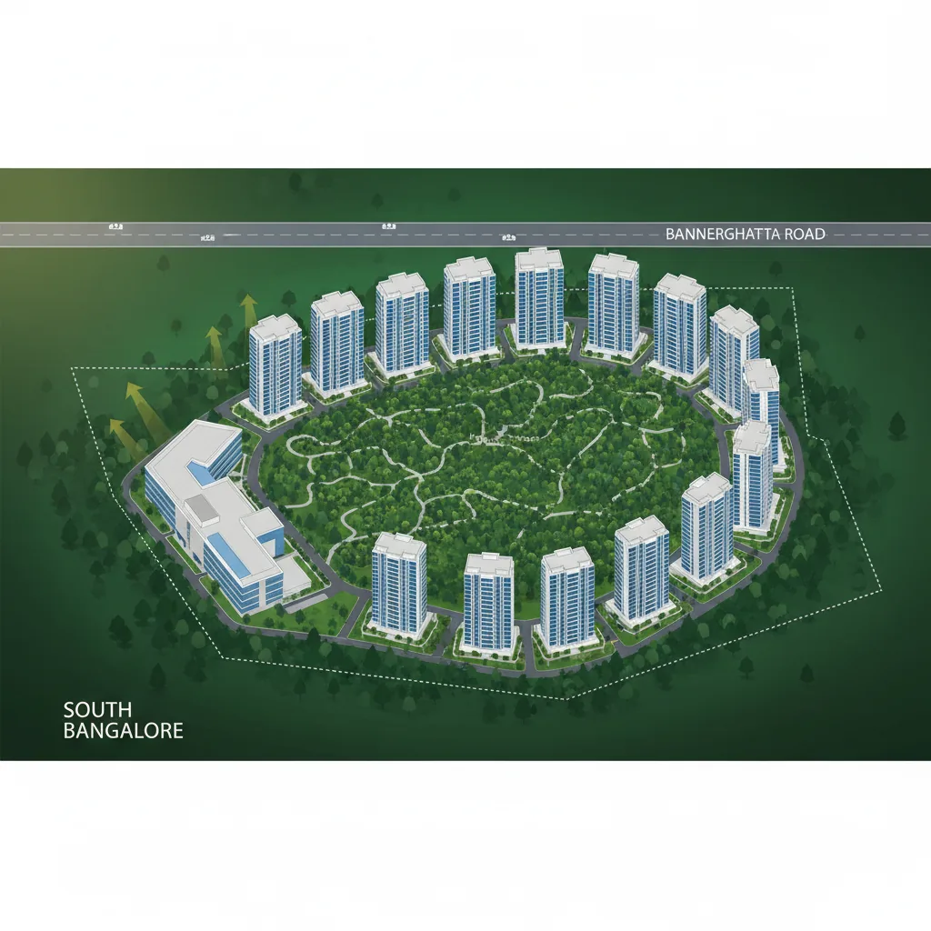 Aerial view of Godrej Vanantara luxury residential township with forest and towers