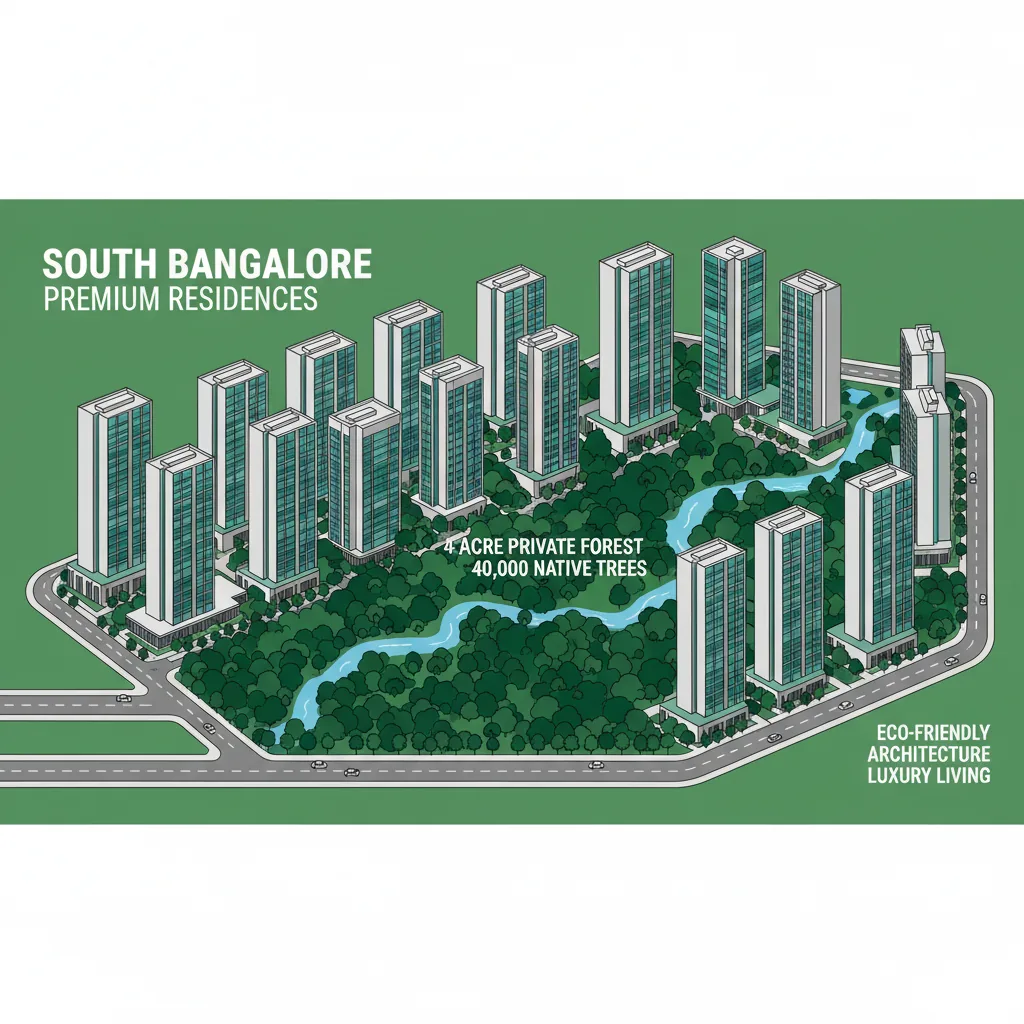 Godrej Vanantara luxury residential township aerial view with 18 towers and 4-acre forest landscape in South Bangalore