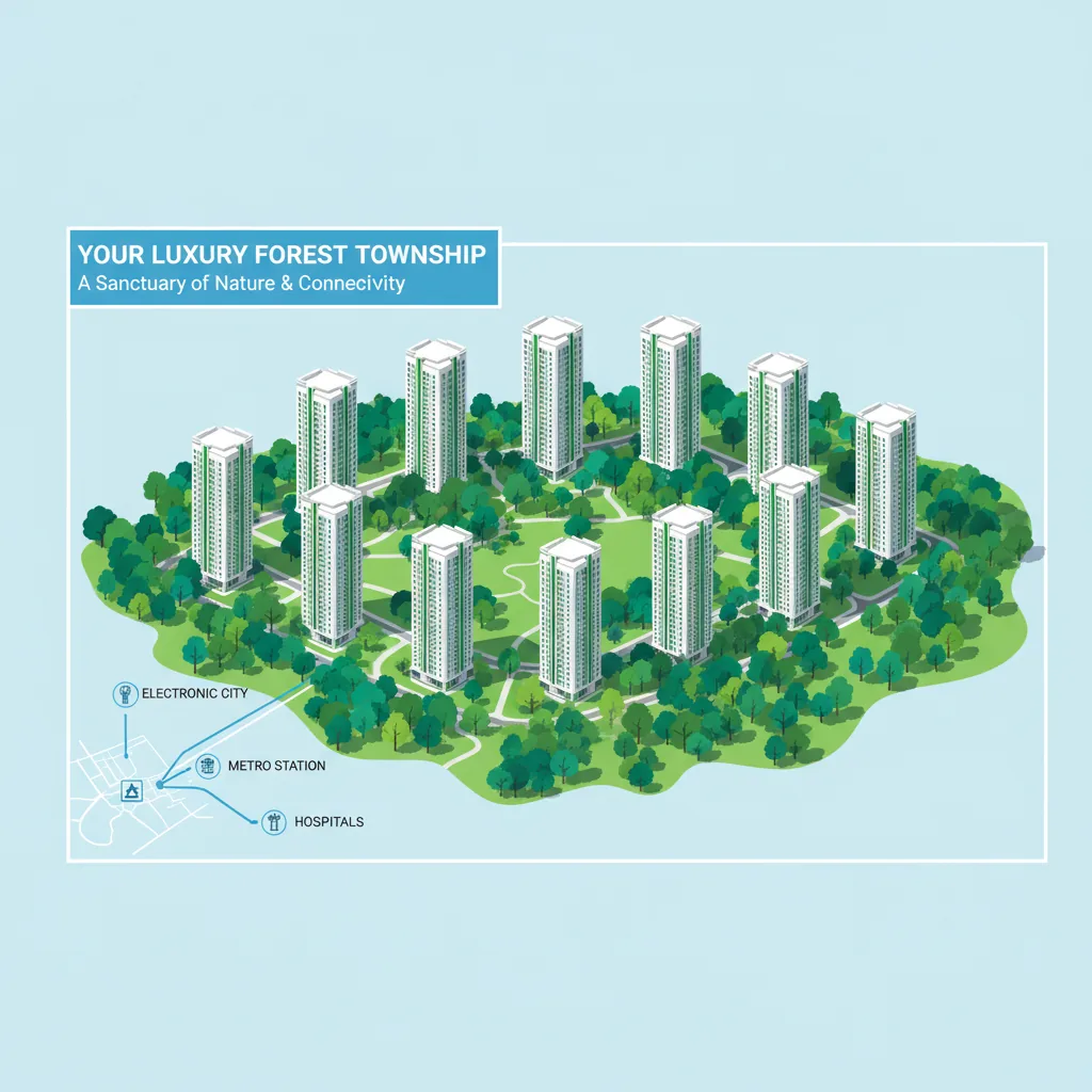 Godrej Vanantara Brochure PDF Download - Aerial view of the 36-acre forest-themed residential township with 16 towers