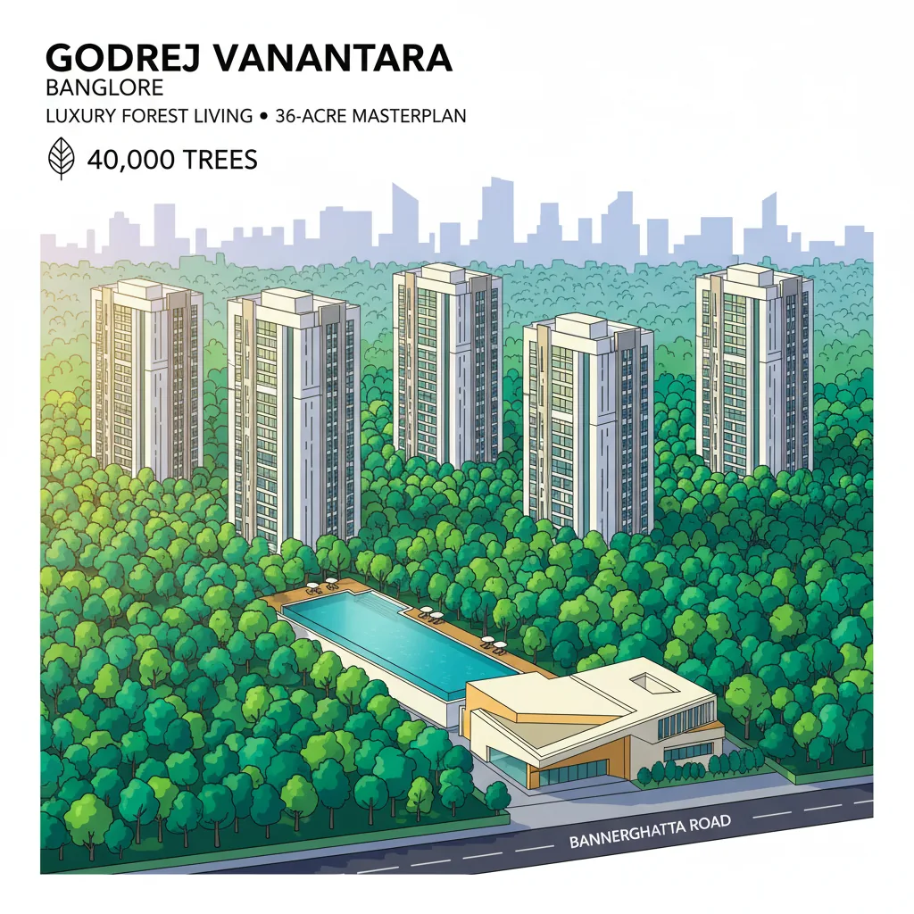 Modern luxury forest-themed residential township aerial view - Godrej Vanantara Bangalore