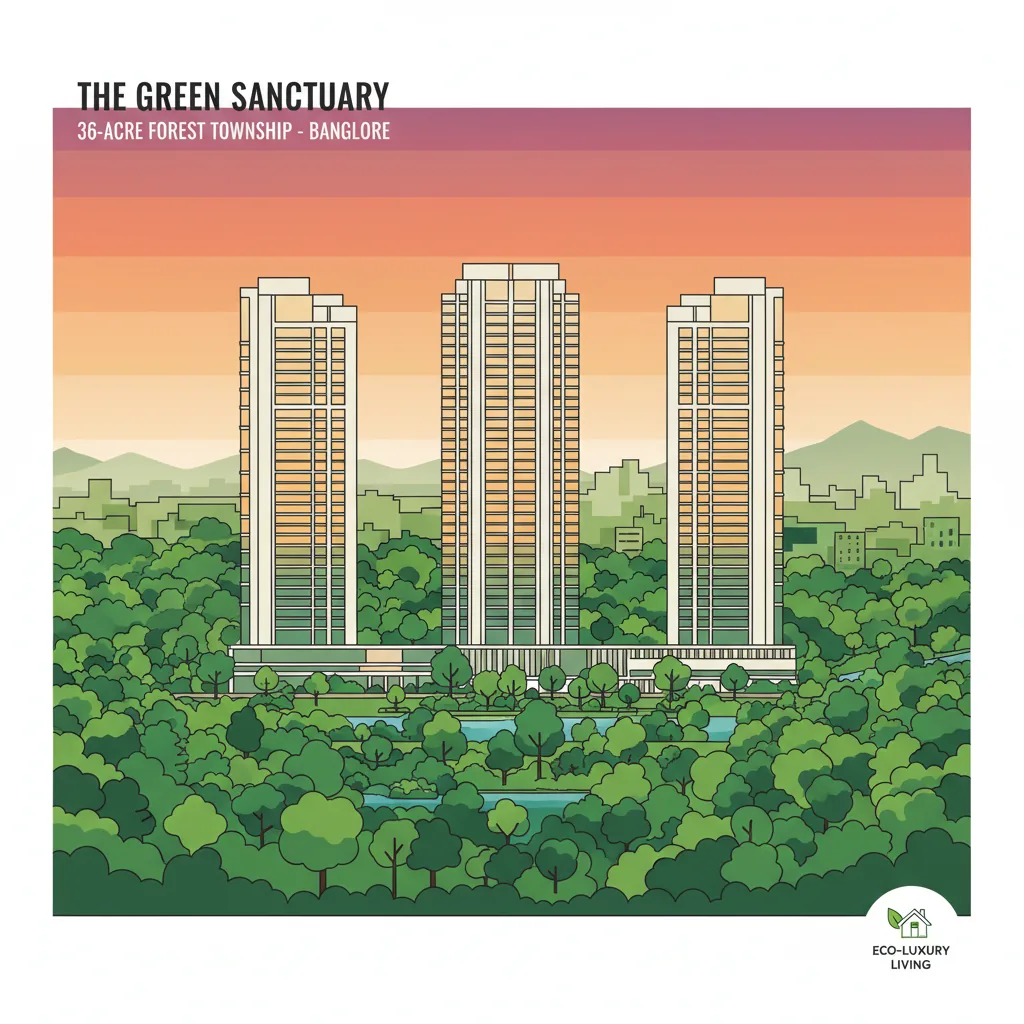 Godrej Vanantara - Modern luxury residential towers surrounded by lush forest, aerial view of 36-acre forest-themed township in South Bangalore