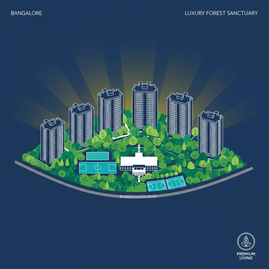 Aerial view of Godrej Vanantara luxury residential township with high-rise towers surrounded by forest greenery near IIM Bangalore