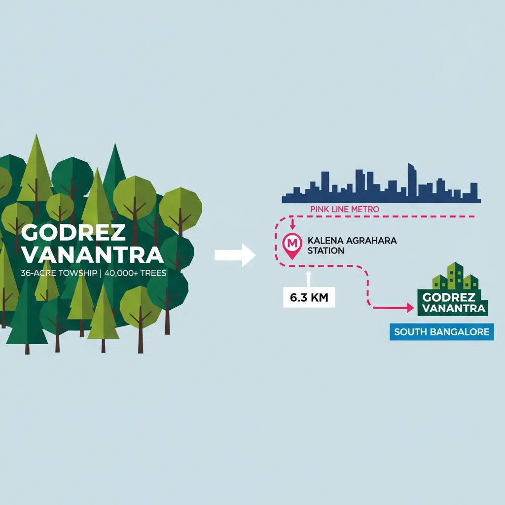 Godrej Vanantara Metro Connectivity - Bangalore Metro map showing Pink Line and Yellow Line routes to the township