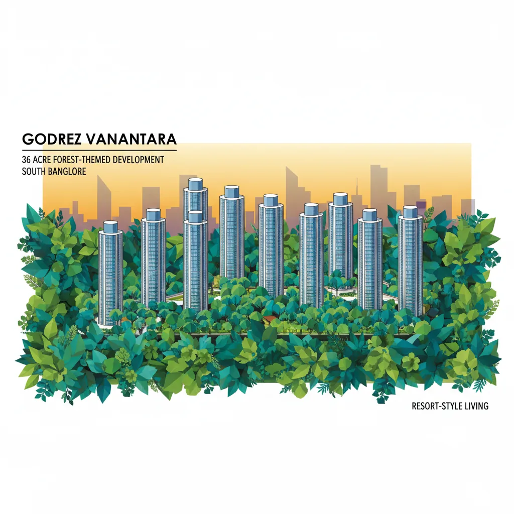Godrej Vanantara Photos - Aerial view of 18 luxury high-rise towers rising above dense forest canopy at golden hour