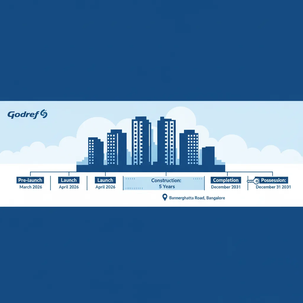 Godrej Vanantara possession timeline infographic showing key milestones from pre-launch to December 2031 handover