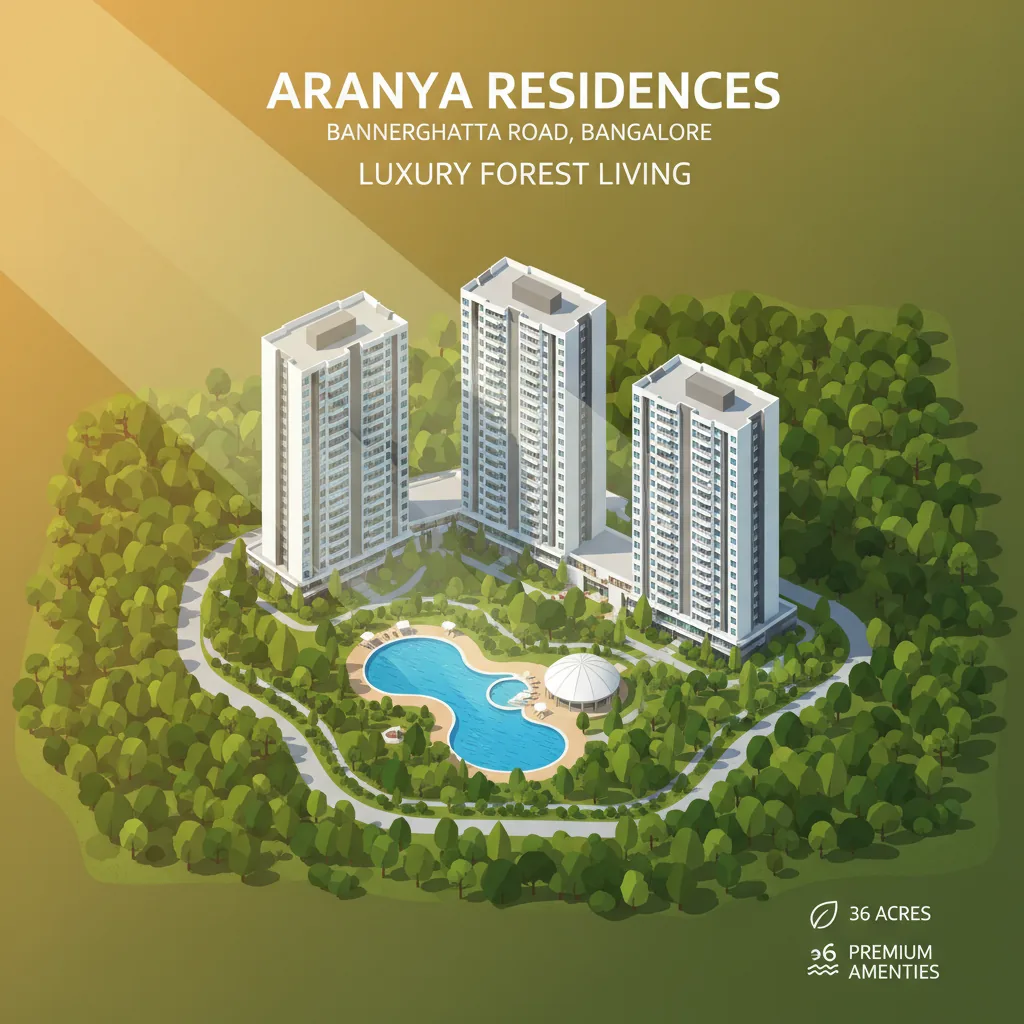 Godrej Vanantara: aerial view of luxury residential towers surrounded by lush 36-acre forest landscape with clubhouse visible at Bannerghatta Road Bangalore