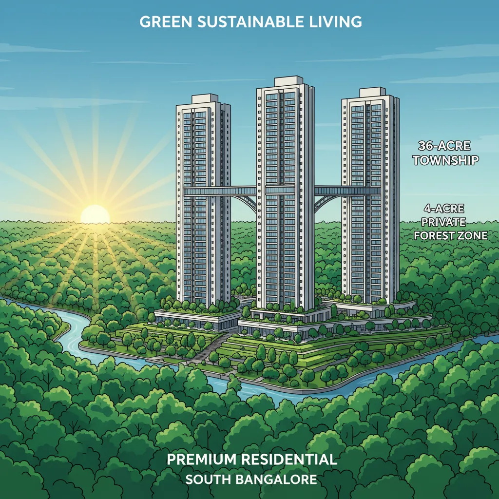 Godrej Vanantara luxury residential township aerial view with forest landscape on Bannerghatta Road