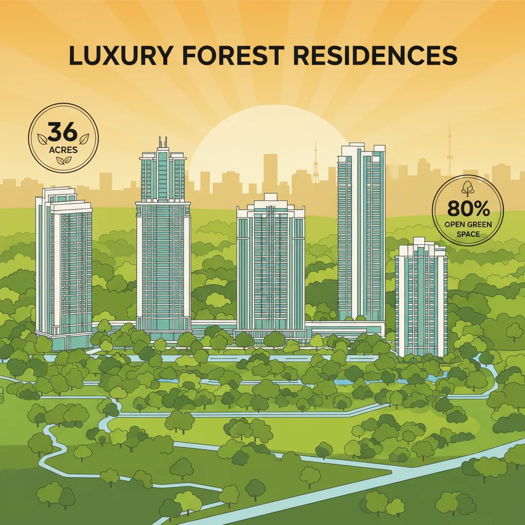 Godrej Vanantara - Aerial view of luxury forest-themed residential township with high-rise towers surrounded by lush greenery