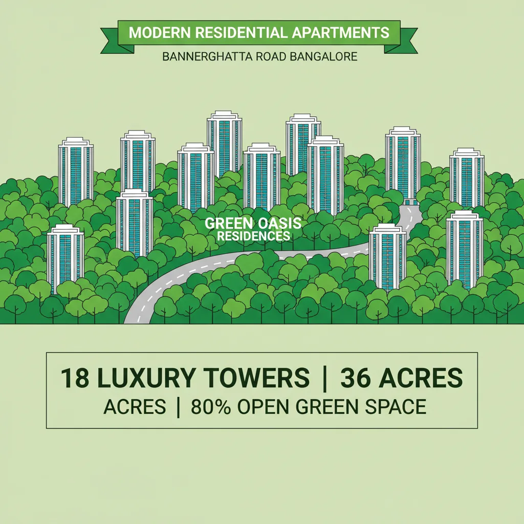Modern residential apartment towers surrounded by lush green forest landscape at Godrej Vanantara, Bannerghatta Road Bangalore