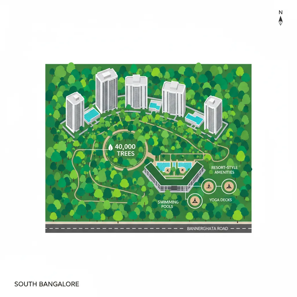 Aerial view of luxury forest-themed residential township Godrej Vanantara in South Bangalore with modern towers surrounded by greenery