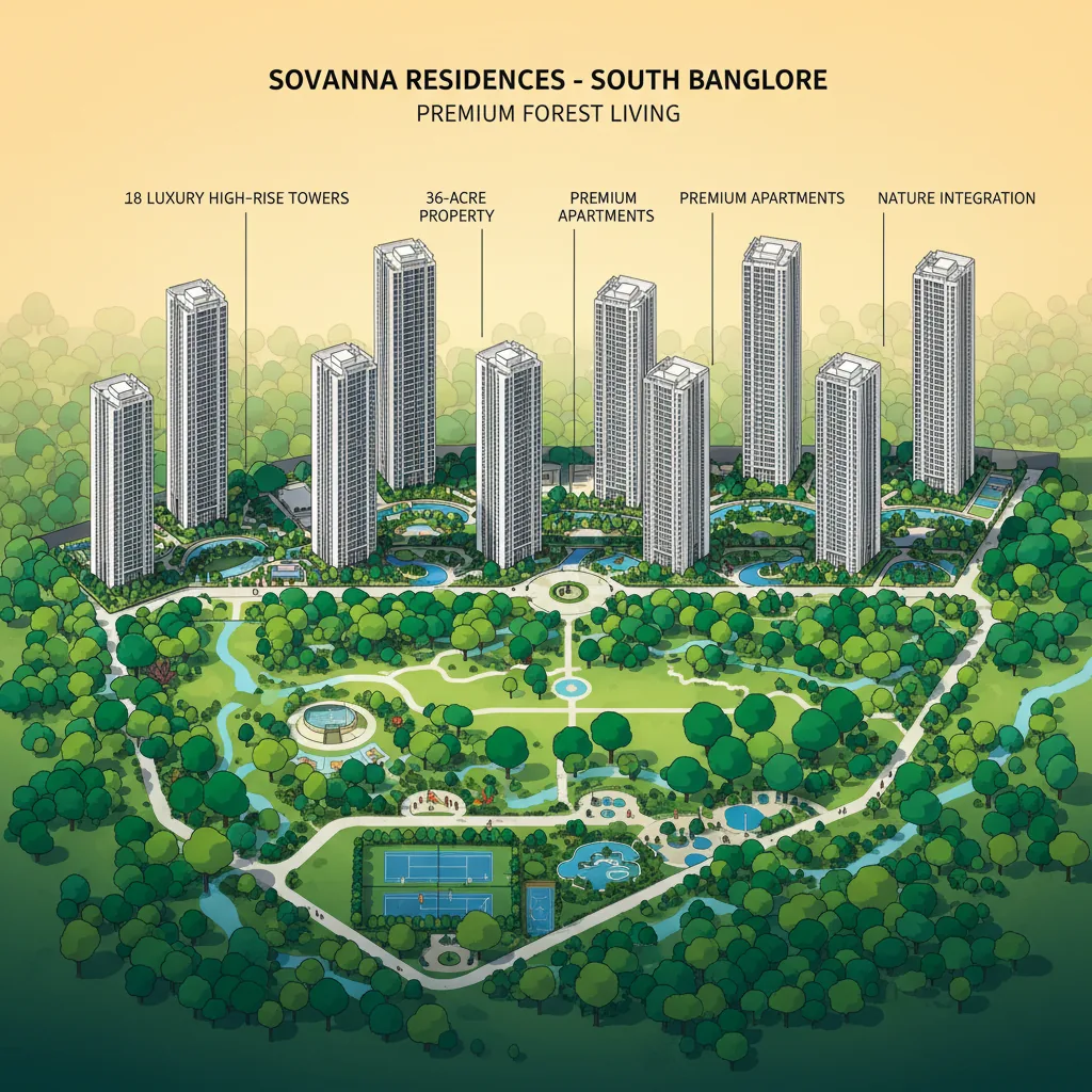 Godrej Vanantara forest-resort aerial view with Spanish Castle clubhouse and residential towers