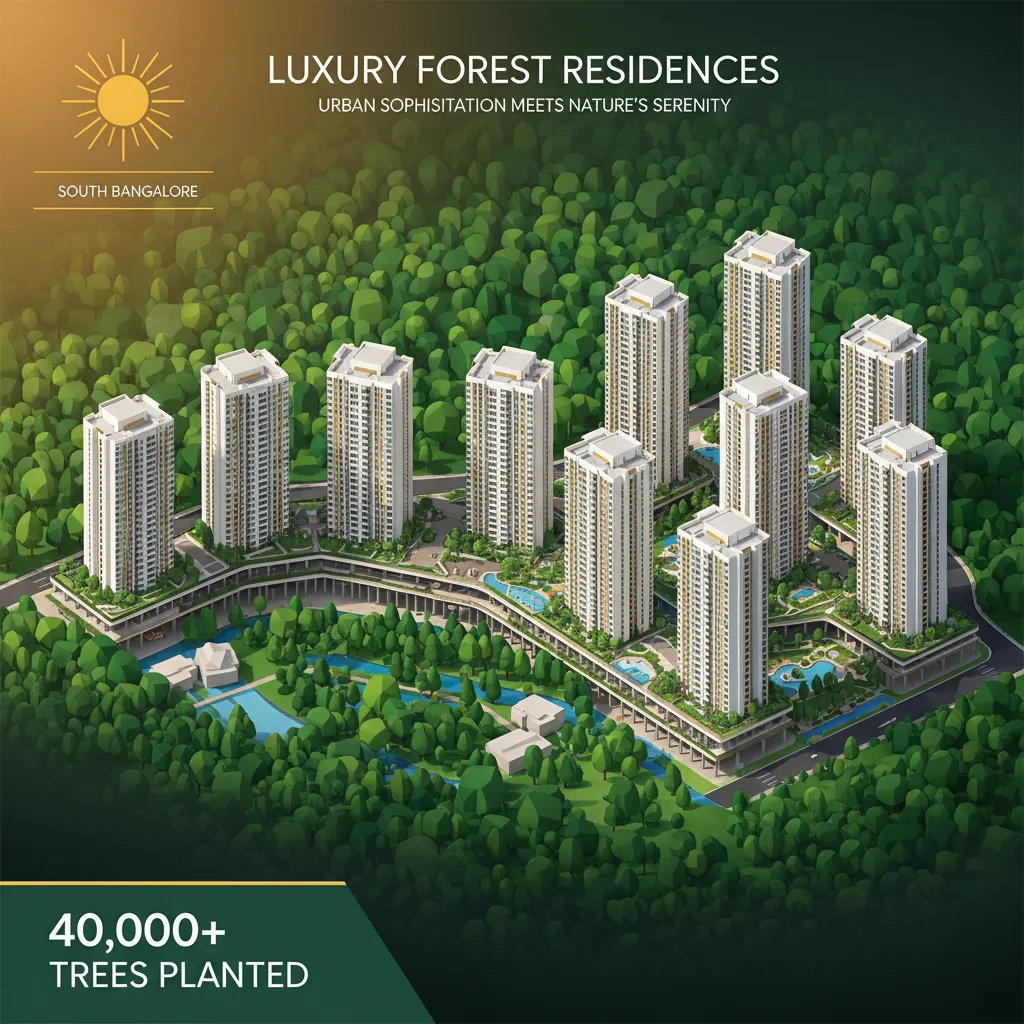 Godrej Vanantara forest-themed luxury residential township aerial view with lush greenery and 18 high-rise towers