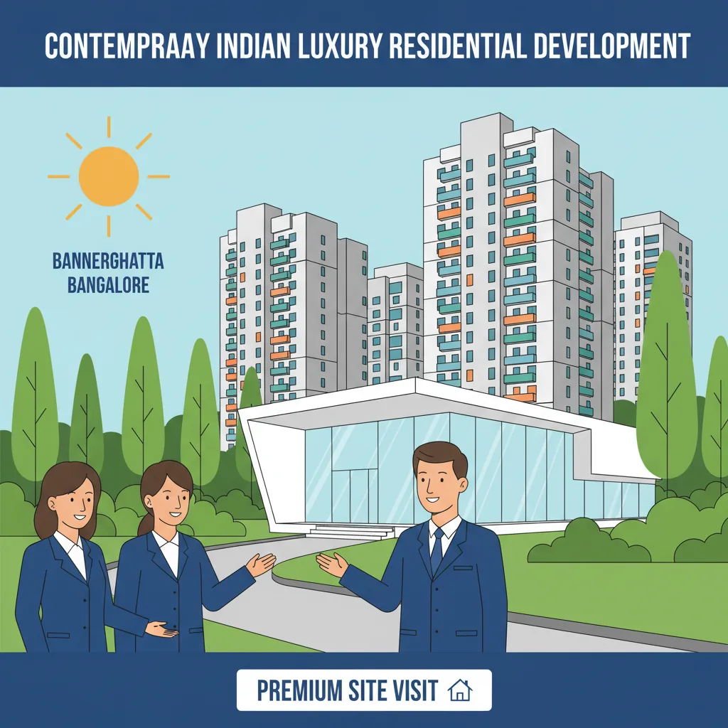 Site visit at Godrej Vanantara premium township sales experience center with lush forest landscaping and luxury apartment towers