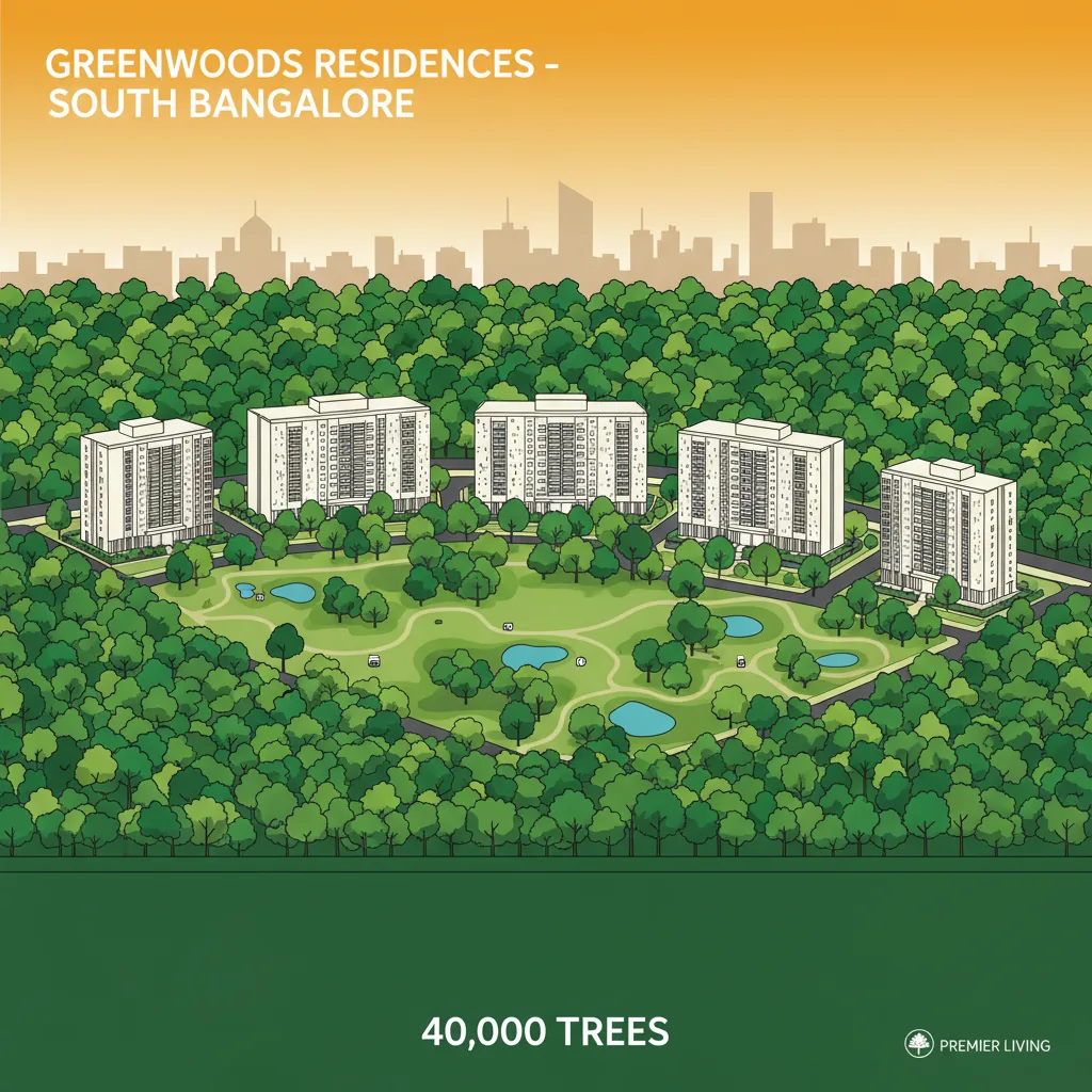 South Bangalore Godrej Projects - Modern residential township aerial view with lush green forest theme and luxury apartments surrounded by trees